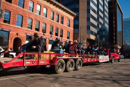 The 2012 National Western Stock Show Parade, travels up 17 Street in downtown Denver, Colorado.のeditorial素材