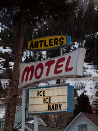 Motel in Ouray, Colorado during the Ice Festival.のeditorial素材