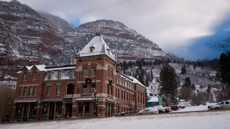 Old hotel in small mountain town of Ouray, Colorado.のeditorial素材