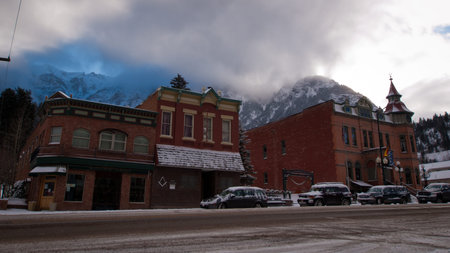 Winter view of Ouray, Colorado.のeditorial素材