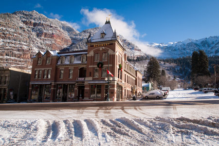 Old hotel in small mountain town of Ouray, Colorado.のeditorial素材