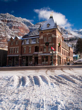 Old hotel in small mountain town of Ouray, Colorado.のeditorial素材