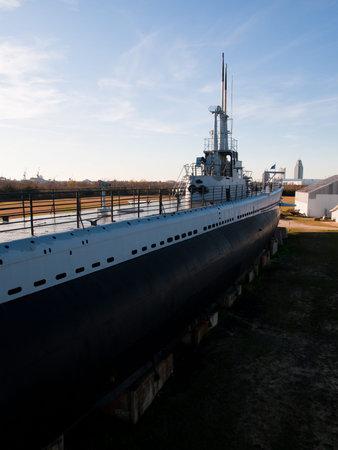 Old submarine of US Navy at the museum in Mobile, AL.のeditorial素材