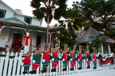 Hose decorated for Christmas on Key West, Florida.のeditorial素材