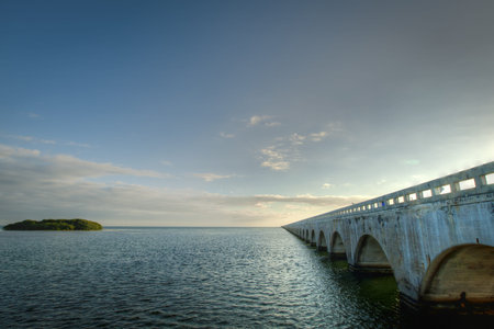 The Seven Mile Bridge is a famous bridge in the Florida Keys.の写真素材