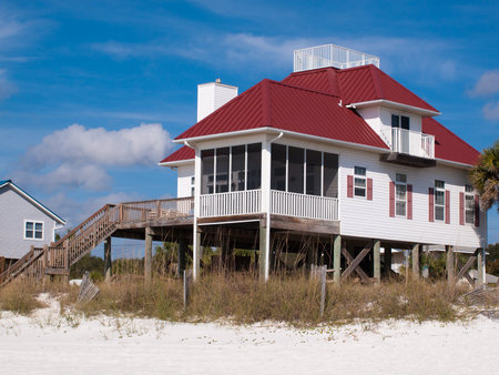 Beach houses at Mexico Beach, Florida.のeditorial素材