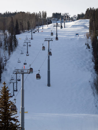 Skiing slope with gandola in Vail, Colorado.