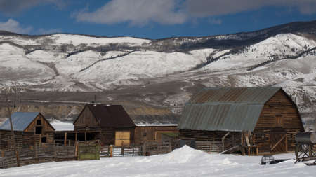 Old barn on farm in Colorado.のeditorial素材