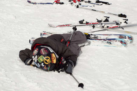 End of the skiing day at Vail, Colorado.のeditorial素材