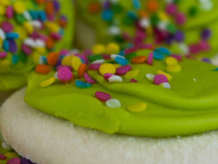 Easter cookies decorations with green and yellow icing.の写真素材