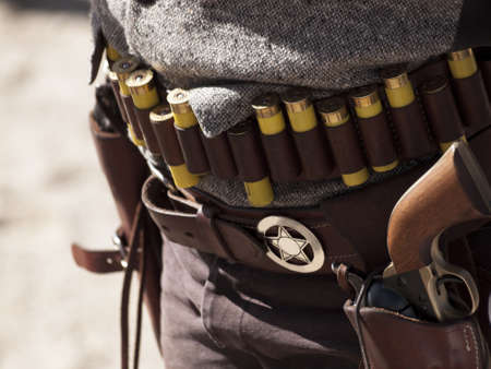 Cowboy Action Shooting Club. The firearms used are based on those which existed in the 19th century American West, i.e. lever action rifle, single action revolver, and shotgun.のeditorial素材