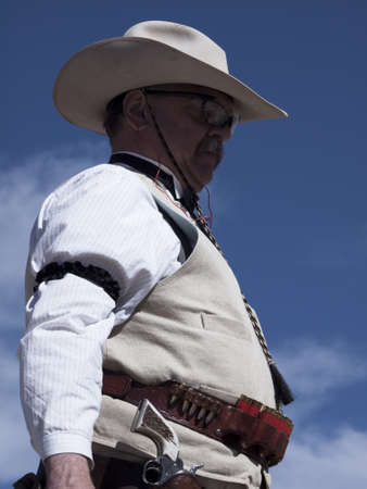 Cowboy Action Shooting Club. The firearms used are based on those which existed in the 19th century American West, i.e. lever action rifle, single action revolver, and shotgun.のeditorial素材
