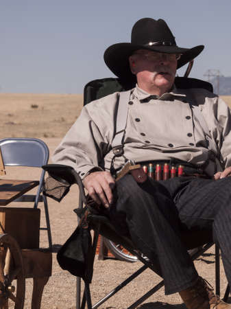 Cowboy Action Shooting Club. The firearms used are based on those which existed in the 19th century American West, i.e. lever action rifle, single action revolver, and shotgun.のeditorial素材