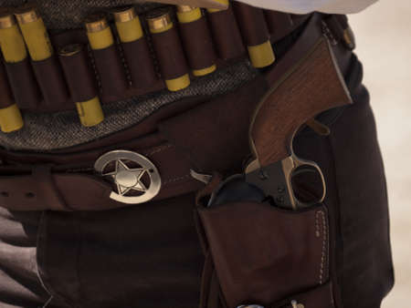 Cowboy Action Shooting Club. The firearms used are based on those which existed in the 19th century American West, i.e. lever action rifle, single action revolver, and shotgun.のeditorial素材