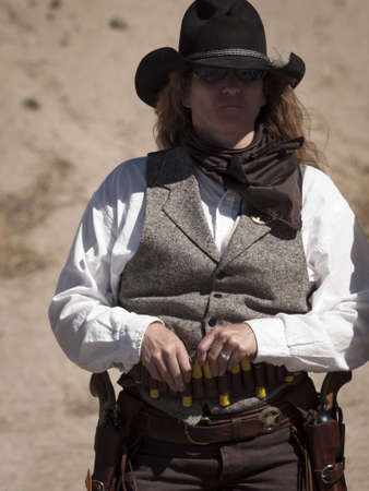 Cowboy Action Shooting Club. The firearms used are based on those which existed in the 19th century American West, i.e. lever action rifle, single action revolver, and shotgun.のeditorial素材