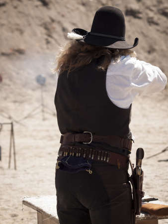 Cowboy Action Shooting Club. The firearms used are based on those which existed in the 19th century American West, i.e. lever action rifle, single action revolver, and shotgun.のeditorial素材