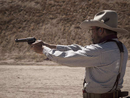 Cowboy Action Shooting Club. The firearms used are based on those which existed in the 19th century American West, i.e. lever action rifle, single action revolver, and shotgun.のeditorial素材