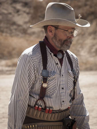 Cowboy Action Shooting Club. The firearms used are based on those which existed in the 19th century American West, i.e. lever action rifle, single action revolver, and shotgun.のeditorial素材