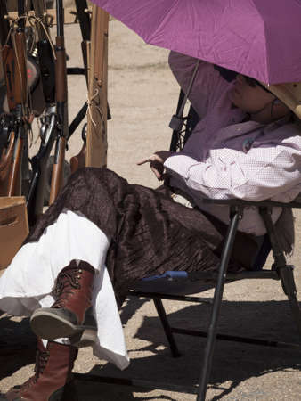 Cowboy Action Shooting Club. The firearms used are based on those which existed in the 19th century American West, i.e. lever action rifle, single action revolver, and shotgun.のeditorial素材