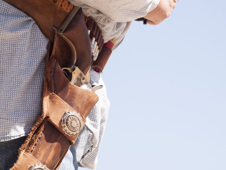 Cowboy Action Shooting Club. The firearms used are based on those which existed in the 19th century American West, i.e. lever action rifle, single action revolver, and shotgun.のeditorial素材