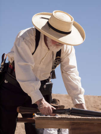 Cowboy Action Shooting Club. The firearms used are based on those which existed in the 19th century American West, i.e. lever action rifle, single action revolver, and shotgun.のeditorial素材