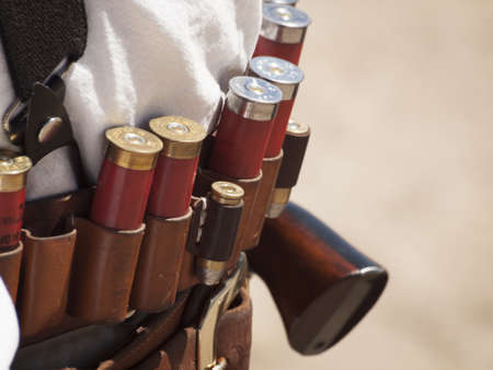 Cowboy Action Shooting Club. The firearms used are based on those which existed in the 19th century American West, i.e. lever action rifle, single action revolver, and shotgun.のeditorial素材