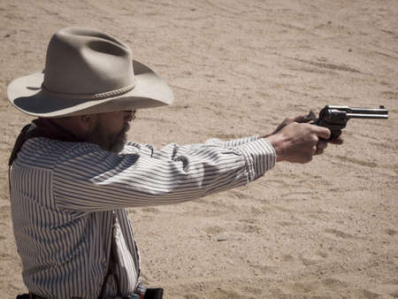 Cowboy Action Shooting Club. The firearms used are based on those which existed in the 19th century American West, i.e. lever action rifle, single action revolver, and shotgun.のeditorial素材