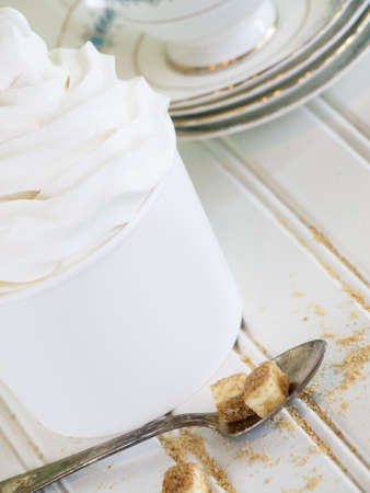 Cup of cheesecake frozen yogurt or soft serve ice cream.の写真素材