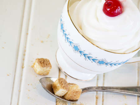 Cup of cheesecake frozen yogurt or soft serve ice cream.の写真素材