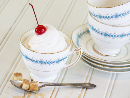 Cup of cheesecake frozen yogurt or soft serve ice cream.の写真素材