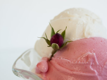 Scoop of delicious Italian fresh ice cream on white background.