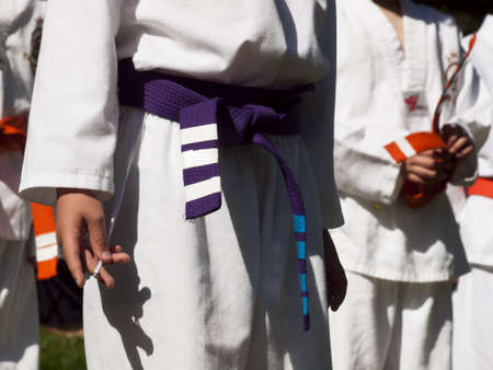 2012 J. W. Kim Tae Kwon Do school belt test in the park.のeditorial素材