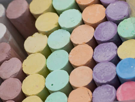 Chalks on the street during Chalk Art Festival in Denver, Colorado.の写真素材