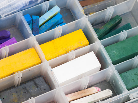 Chalks on the street during Chalk Art Festival in Denver, Colorado.の写真素材