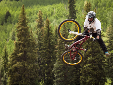 Slopestyle biking at 2012 Summer Teva Mountain Games. Vail, Colorado.