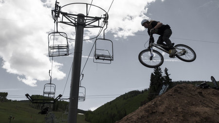 Slopestyle biking at 2012 Summer Teva Mountain Games. Vail, Colorado.