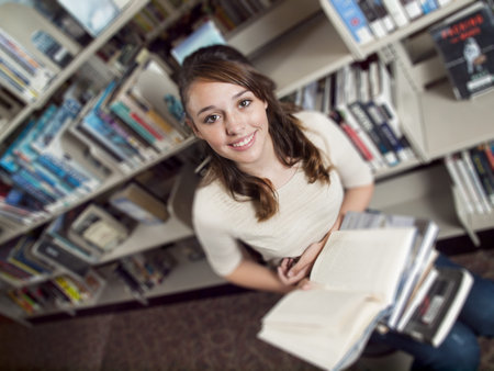 Teenage girl at the library.