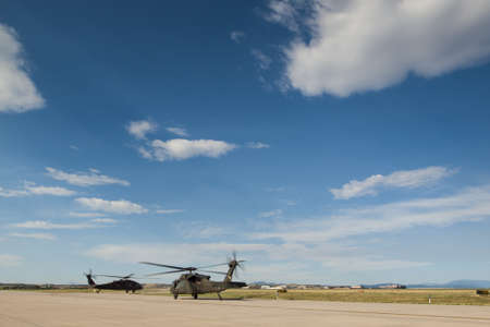 The UH-60 Black Hawk is a four-bladed, twin-engine, medium-lift utility helicopter manufactured by Sikorsky Aircraft. 2012 APW Fly-in Warbirds at Centennial Airport, Centennial, Colorado.のeditorial素材