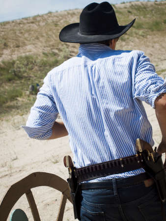 2012 annual match of Colorado Shaketails Cowboy Action Shooting SASS Club.  The firearms used are based on those which existed in the 19th century American West, i.e. lever action rifle, single action revolver, and shotgun.のeditorial素材