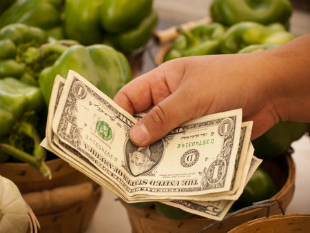 Fresh organic food at the local farmers market. Farmers markets are a traditional way of selling agricultural products.の写真素材