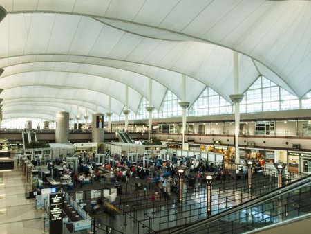 TSA lines at Denver International Airport, Colorado.のeditorial素材