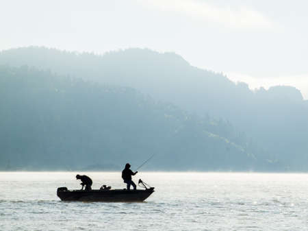 Early morning fishing from the boat in Autumn.のeditorial素材