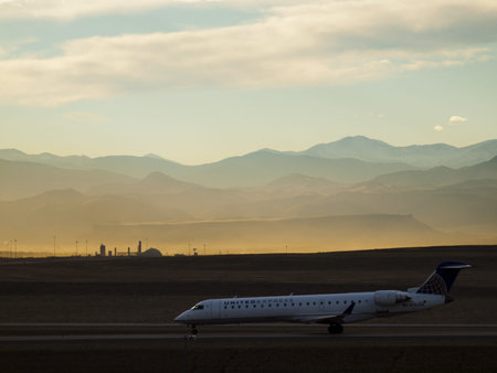Airplane take off in Denver International Airport.のeditorial素材