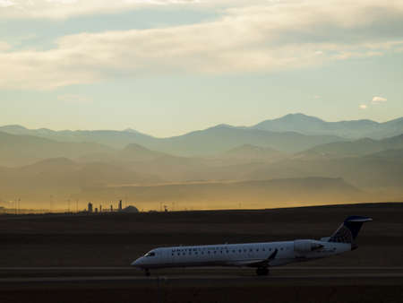 Airplane take off in Denver International Airport.のeditorial素材