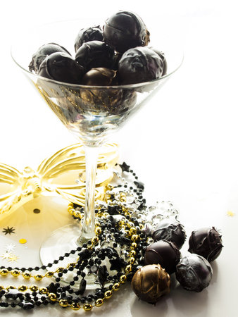 Gourmet champagne truffles derorated for New Year Eve celebration.の写真素材
