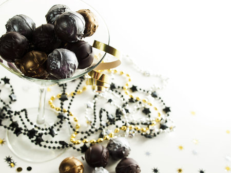 Gourmet champagne truffles derorated for New Year Eve celebration.の写真素材