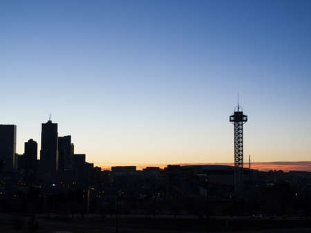 Skyline of downtown Denver at sunrise.のeditorial素材