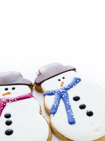 Gourmet snowman cookies on white background.の写真素材