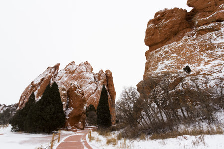 Fresh snow at the Gardens of the Gods in COlorado Springs, Colorado.の写真素材