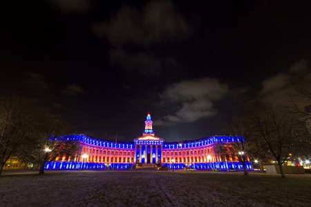 Denver's City and County building decorated for the Denver Broncos game.のeditorial素材